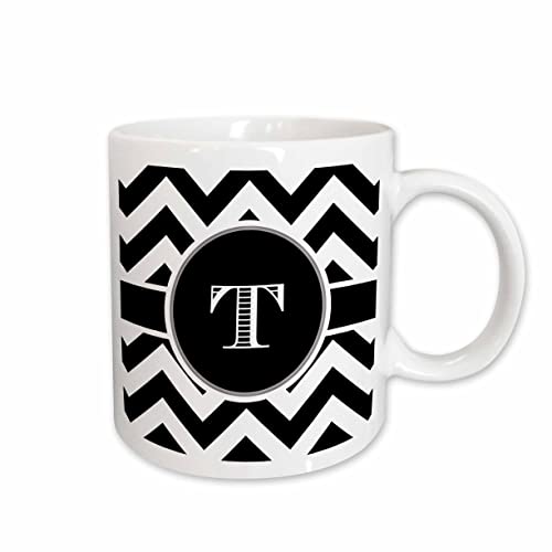 3dRose Black and white chevron monogram initial T 11oz Mug