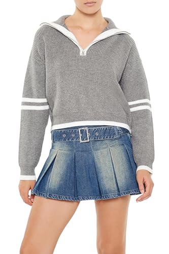 Forever 21 Women's Varsity-Striped Half-Zip Sweater