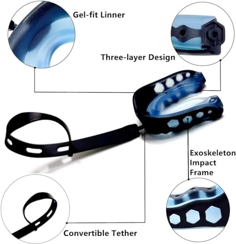 Protector bucal deportivo, protector bucal con correas, habla posible para fútbol americano, artes marciales, boxeo, kickboxing, hockey, fútbol adultos (L, 2 piezas) - imagen 3