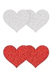 NS Novelties Pretty Pasties Glitter Hearts Red/Silver 2 Pair One Size