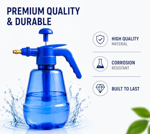 Image of Pressure Sprayer Pump Bottle for Home & Garden Plants, Cleaning & Disinfecting | Fine Mist & Power Stream Water Spray Bottle | Leak Proof Portable Sprayer (Blue)
