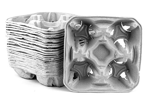 EcoQuality Pulp Fiber Cup Tray Biodegradable 4 Cup Carrier 150 Count Compostable, Recyclable - For Hot and Cold Drinks. Eco-Friendly and Stackable To Keep Coffee, Tea, Soda, Boba from spilling