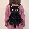 Fonowx Plüschtier Katze Rucksack, Damen Katzen Plüsch Rucksack, Niedliche Schultasche, Cute Plush Animal Cat Backpack, Plush Daypacks, Kitten Cartoon Backpack für Snack Handy Kosmetik, Schwarz #5