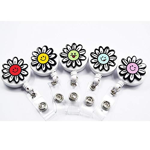 Qinsuee Graffiti Sunflower Retractable Badge Holder With Alligator Clip, 24 Inch Retractable Cord, Id Badge Reel, 5 Pack #TOP1