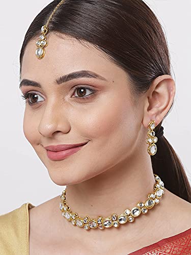Karatcart Women's Gold-Plated Handcrafted Kundan Choker Necklace Set - Image 3