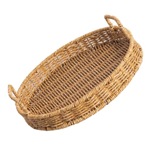 TOPPERFUN Ratán de Imitación Cesta Redonda con Asas Servir Refrigerios y Pan Almacenamiento Cocina y Comedor