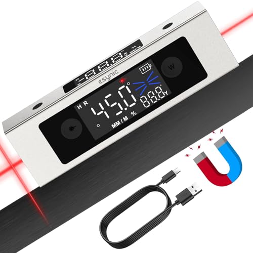 eSynic Professional Digital Inclinometer Angle Finder with Laser Magnetic Digital Level Box Rechargeable Angle Gauge Protractor Measurement Tool Supports 2 LCD Display/Dual Axis/°、%、MM/M for Working