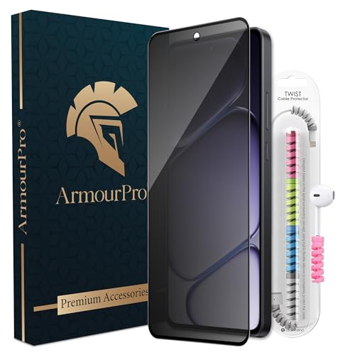 Image of ArmourPro Privacy Tempered Glass for OnePlus Nord CE 6 Lite, Anti Spy Anti Peeping Screen Protector, Edge-to-Edge Full Coverage, 9H Hardness with Cable Protector | Black