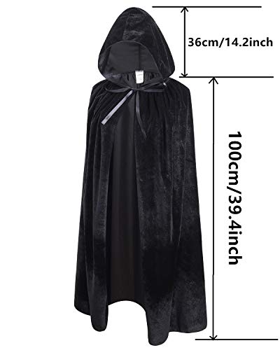 Ourlore Kids Velvet Cape Cloak With Hood Unisex-Child Cosplay Halloween Christmas Costume (Black, 100Cm/39.4Inch) #TOP1