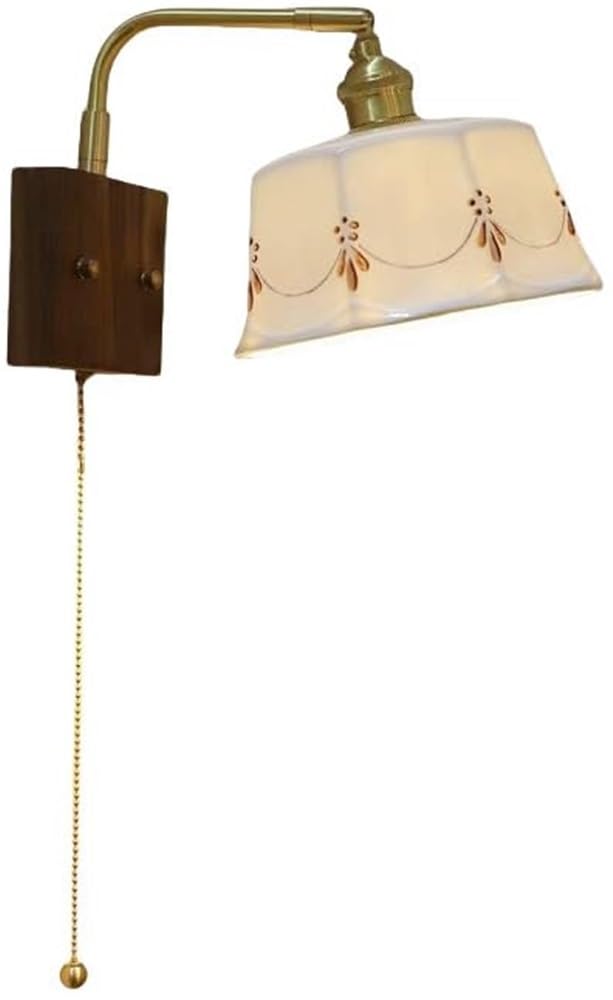 Applique da Parete in Vetro Regolabile in Ottone di metà secolo con Catena di trazione, Lampada da Parete in Vetro lattiginoso Vintage Color Oro Antico, Base E26/E27 per Sala da Pranzo, Camera da