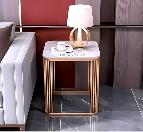 Image of Square Coffee Table and End Table for Living Room, Bedroo Coffee Table Balcony Garden, etc with Open Storage, Engineered Wood Surface Top (Gold White)