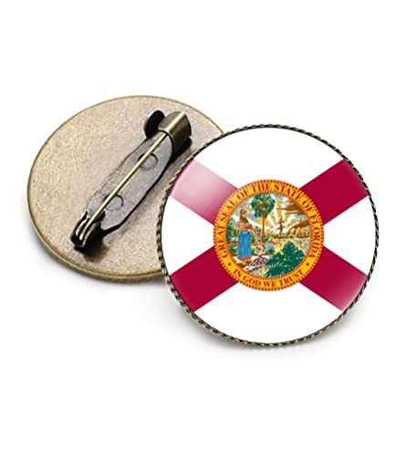 Image of vmcoatdu Round 1 Inch South Carolina Flag Pin Brooch Metal and Inlay Glass Revivalism Style Souvenir Badge Brooch for Hat Clothes Backpack