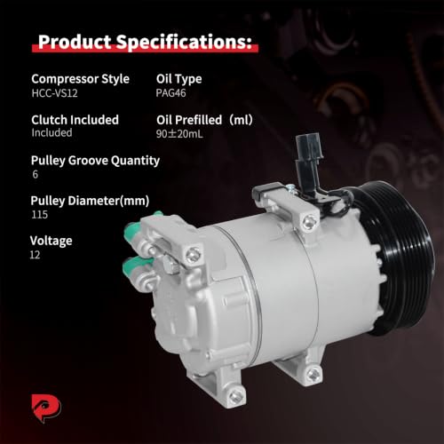 Image of PHOBOOS A /C compressor with Clutch Compatible with Kia Soul 2012-2013 L4 1.6L, Hatchback, Fast Cooling, Low Noise, Easy Installation, Ref. CO29106C