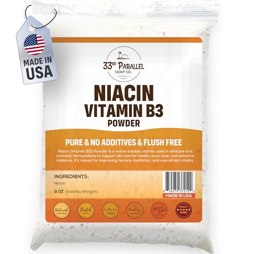 33RD PARALLEL SOAP CO. Niacin Vitamin B3 Powder (8oz) | Supports Energy, Healthy Skin & Circulation | Natural Nutrient for Supplements, Skincare, Serums & Wellness Formulations | 8 Ounces