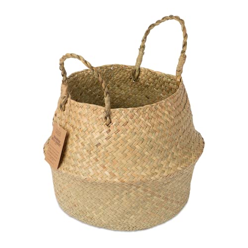 LIVIVO Jonc de mer naturel tissé - Panier décoratif parfait pour le rangement du linge, du pique-nique, des courses, des jouets, la maison et le bureau - Fait à la main avec poignées - Naturel (grand) Cover
