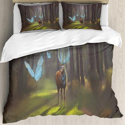 Housse de couette cerf 178x208cm avec 2 taies d'oreiller microfibre lit - 4