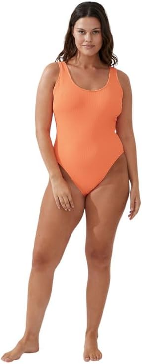 COTTON ON Women's Low-Back One-Piece Swimsuit (Pomelo Crinkle, X-Large)
