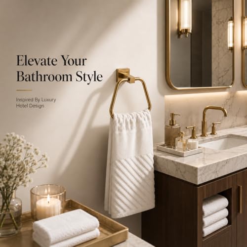 Image of Brushed Gold Towel Ring for Bathroom, Kitchen Bath Towel Holder Hangers Wall Mount Heavy Duty Stainless Steel