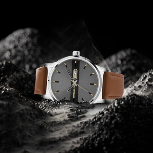 Image of Daniel Klein Tan Brown Leather Strap Day Dated Men's Analog Watch - Dk.1.14024-1
