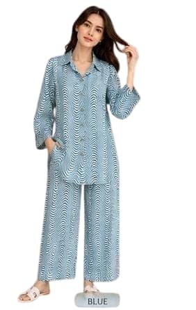 Women's Blue Printed Two Piece Set-image-9