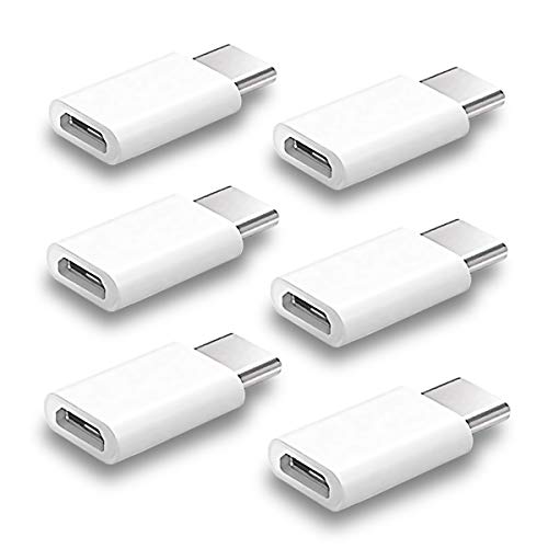 USB-C Adapter USB Type C to Micro USB Data Syncing Connector and Charge Adapter for Galaxy S20 S10 Pixel 4 Note 10 and More (White, Pack of 6)