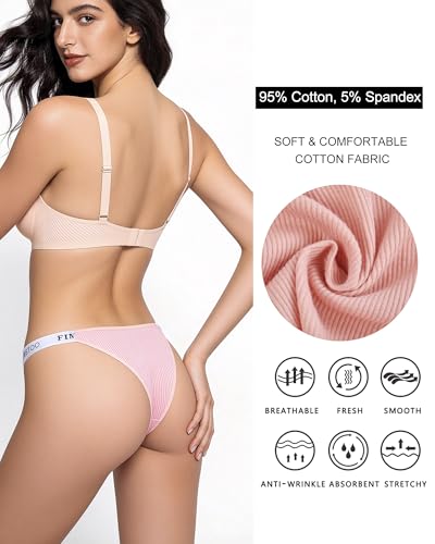 Image of FINETOO Womens Underwear Cotton High Cut String Bikini Panties Low Rise Hipster Ladies Sexy Cheeky Underwear 6 Pack