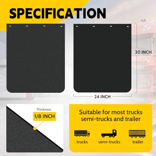 Image of Straight Bar Type Semi Trucks Mud Flap Hangers 2 coils Damping Spring with Aluminum Mud Flap Reflector Fender Reflective Tape and 24 inchx 30 inch Mud Flaps for Heavy Duty Semi Trucks Trailers