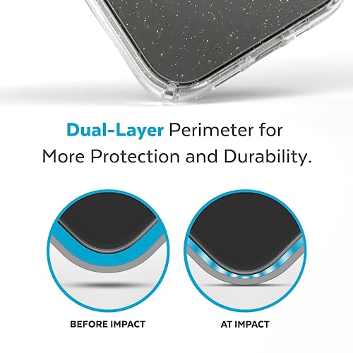 Image of Speck Clear iPhone 14 Pro Case - Drop Protection, Scratch Resistant, Dual Layer Slim Phone Case for 6.1 Inch iPhones 14 Pro - Built for MagSafe - Anti-Yellowing - Presidio Perfect - Clear /Gold Glitter