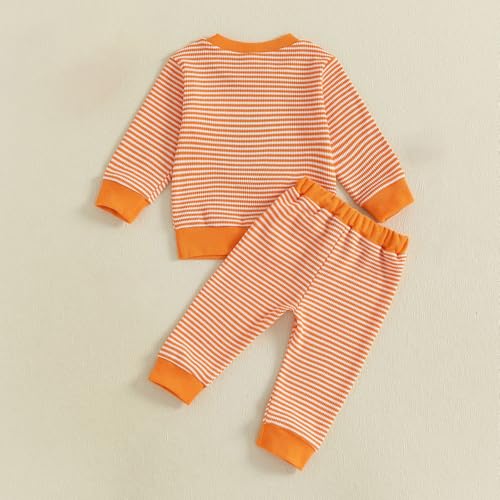 Toddler Striped Pumpkin Sweatpants Sets First Halloween Crew Neck Sweatshirts Joggers Pants Boy 4 Month Clothes3