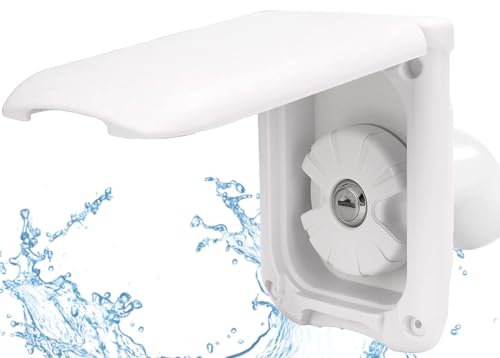 Image of RV Water Fill Inlet with Cover Gravity Water Fill Inlet, Square Magnetic Attraction and Lock Keys Double Protection City Fresh Water Connection for RV Camper Motorhome Boats (White)