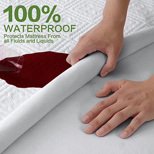 Meritlife Queen Size Mattress Protector 100% Waterproof Soft Bed Mattress Cover Bamboo Nh Cooling Tech Breathable Mattress Pad Cover 8-21" Deep Pocket Washable Noiseless Vinyl-Free (Flower,Queen) #TOP1
