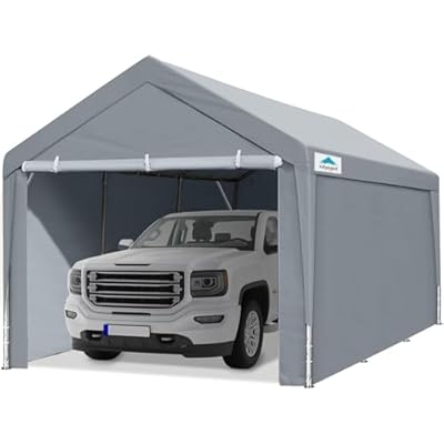 ADVANCE OUTDOOR 12x20 ft Canopy Garage Heavy Duty Carport Car Boat Shelter Party Tent, Adjustable Peak Height from 9.5ft to 11ft, with Removable Sidewalls and Doors, Gray