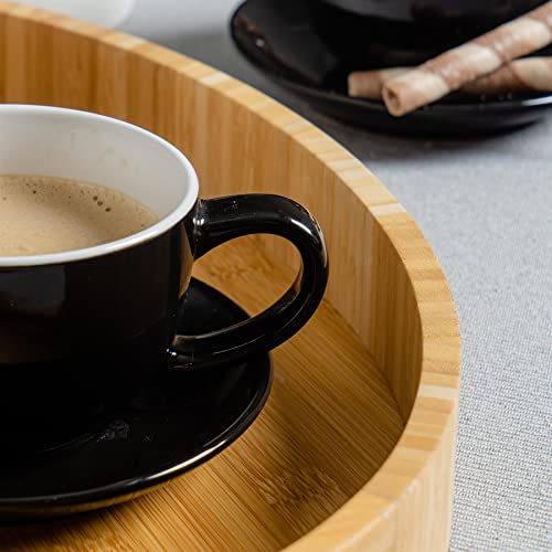Argon Tableware Black Cappuccino Cups with Saucers - Set of 6-250ml Dishwasher Safe Gloss Stoneware Cappuccino Cups and Saucer Set Coffee Mugs with Handle and Grooved Plate - Image 6