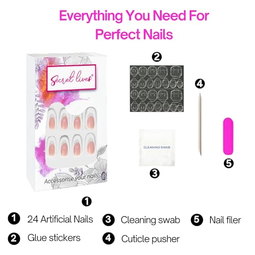 Image of Secret Lives Press On Nails Fake Nail Set Pink Love Drop Design 24 PCS Artificial Nails Extension Kit for Women and Girls Clear Reusable Nails