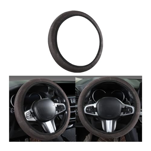 Adunsiaoto Housse Volant en Microfibre Soie Respirante, Protege Automobile Voiture Antidérapant Respirant Souple Durable Automobile Accessoire, Housse De Volant Élastique Et Extensible(Café)