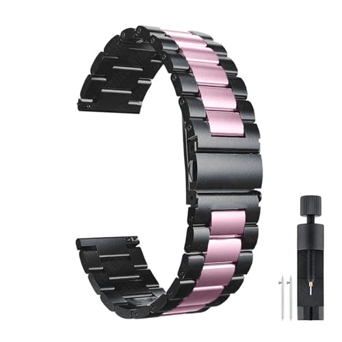 FYYFS 20mm 22mm �X�e�����X�X�`�[���X�g���b�v Samsung Galaxy Watch 7 6 5 4 5Pro 40/44mm �N���V�b�N 43mm 47mm ���^���o���h�Ή�(Black pink,22mm)