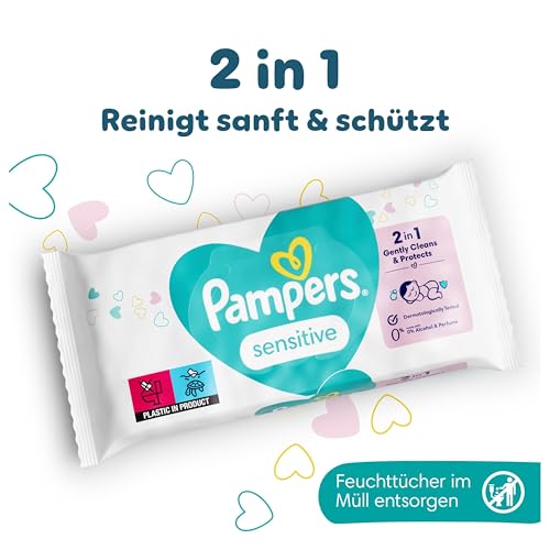 Pampers Sensitive Feuchttücher 12 Packungen mit 52 Stück - 624 Feuchttücher, ohne Duft, für eine sanfte und weiche Reinigung