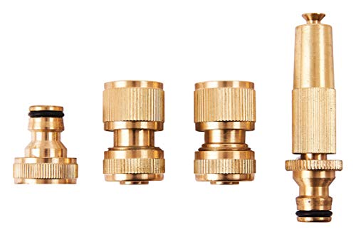 Amtech U2520 Brass Hose Fittings, 4Pc Includes Spray Nozzle, Threaded Tap Connector, Female Hose Fittings with and without shutoff