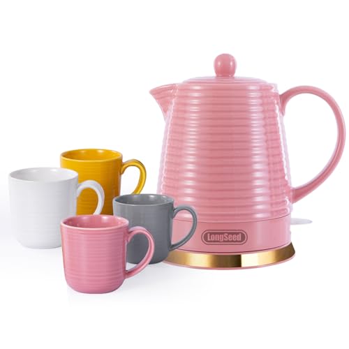 Tetera Eléctrica Cerámica 1.2 Litros con Infusor y Set de Tazas miniatura 1