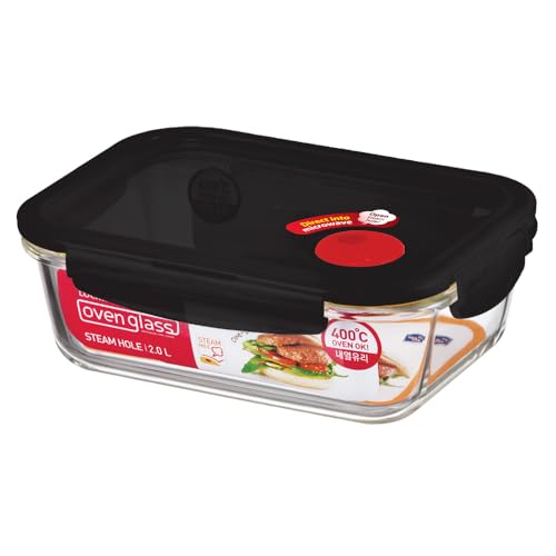 LOCK & LOCK Frischhaltedose aus Glas mikrowellengeeignet - Oven Glass - Auflaufform eckig mit Deckel für Backofen, Mikrowelle & zum Einfrieren, 2 Liter