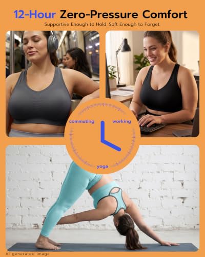 Image of FITTIN Supportive Sports Bra for Large-Bust: 12-Hour Zero-Pressure Comfort | Full Coverage No Spillage Comfortable Fit Padded Racerback Sports Bras for Yoga Gym for C-DDD Cup Plus Size Women