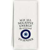 Bnzolyoia Evil Eye Kitchen Towels - Inspirational Gifts, Evil Eye Decor, May All Negative Energy Be Returned to Sender Hand Towels Dish Towels for Kitchen Bathroom, 16x24 Inch