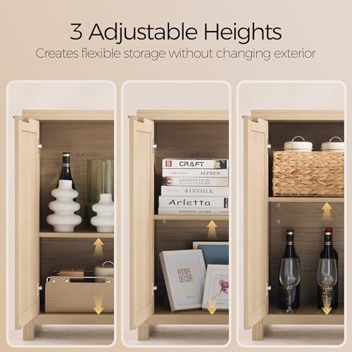 Image of OAKHAM HOME Rattan Sideboard Buffet Cabinet with Storage, Boho Farmhouse Credenza with Adjustable Shelves, Decorative Coffee Bar Cabinet for Living Room & Entryway Organization, Light Oak, 3 PCS | Buffet Cabinet with 2 Soft-Close Doors, Adjustable Shelves and 110 lbs Top, For Living Room, Kitchen, Entryway