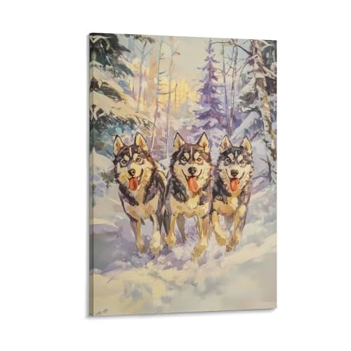 Husky sibérien affiche sur toile 50x75cm pour décoration salon