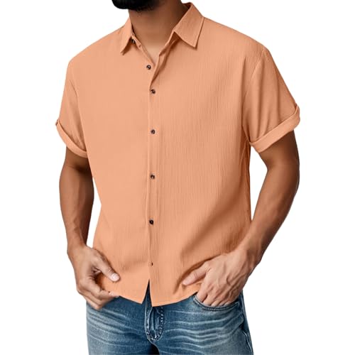 Chemise en lin homme manches courtes supérieure avec col rabattu
