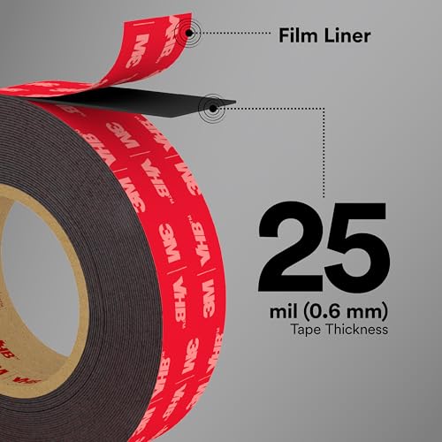 Image of VHB 3M Tape 5925 Double-Sided Acrylic Foam Tape - Heavy Duty, Industrial Mounting Tape, Black, 1 /2 in x 72 yd, 25 mil (Pack of 18)
