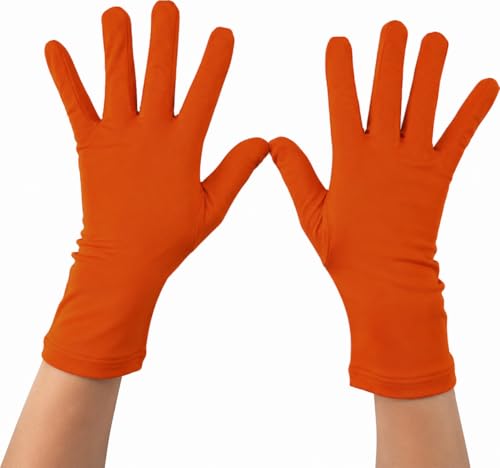 Howriis Mens and Womens 9 Spandex Stretchy Short Gloves Full Finger Wrist Length Halloween Costume Party Gloves (Orange 24cm)