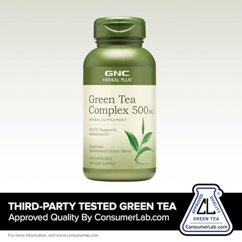 GNC Herbal Plus Green Tea Complex 500mg Supplement, Vegetarian, Supports Metabolism, 100 Servings