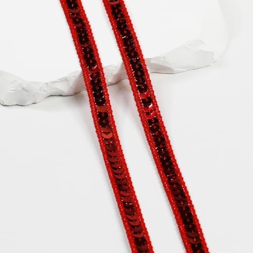 Length10 Yards?Wide 12mm/0.47 inch Red Sequin Ribbon Trim,for Sewing DIY Crafts Costume Home Decorative(Red)
