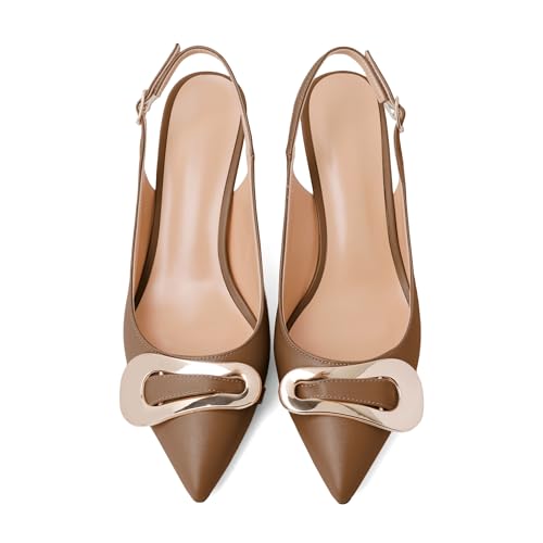 Esvowido Women's Kitten Heel Pointed Toe Slingback with Buckle Ankle Straps Sandals 2.5 Inch Elegant Comfort Fashion Shoes3